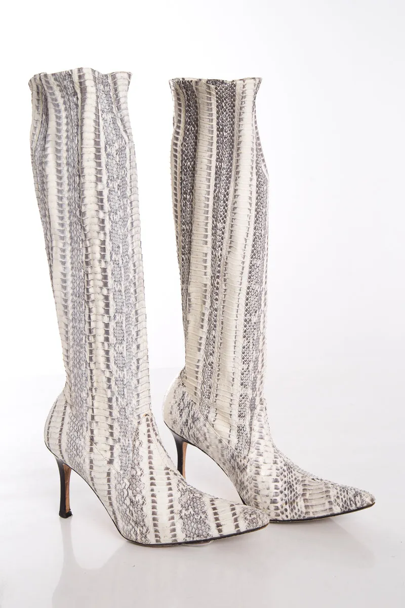 Manolo Blahnik Snakeskin Boots SZ 38.5 Spiked Boots