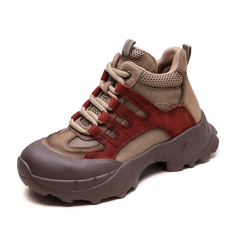 Tall High Heel Shoes Women Fashion Color Matching Leather High Top Casual Shoes