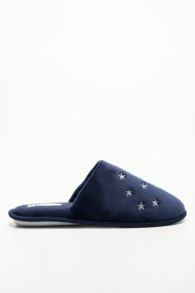 Wide Shoes For Flat Feet Star Trim Closed Toe Slippers Navy