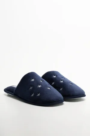 Clowse Flat Shoes Star Trim Closed Toe Slippers Navy