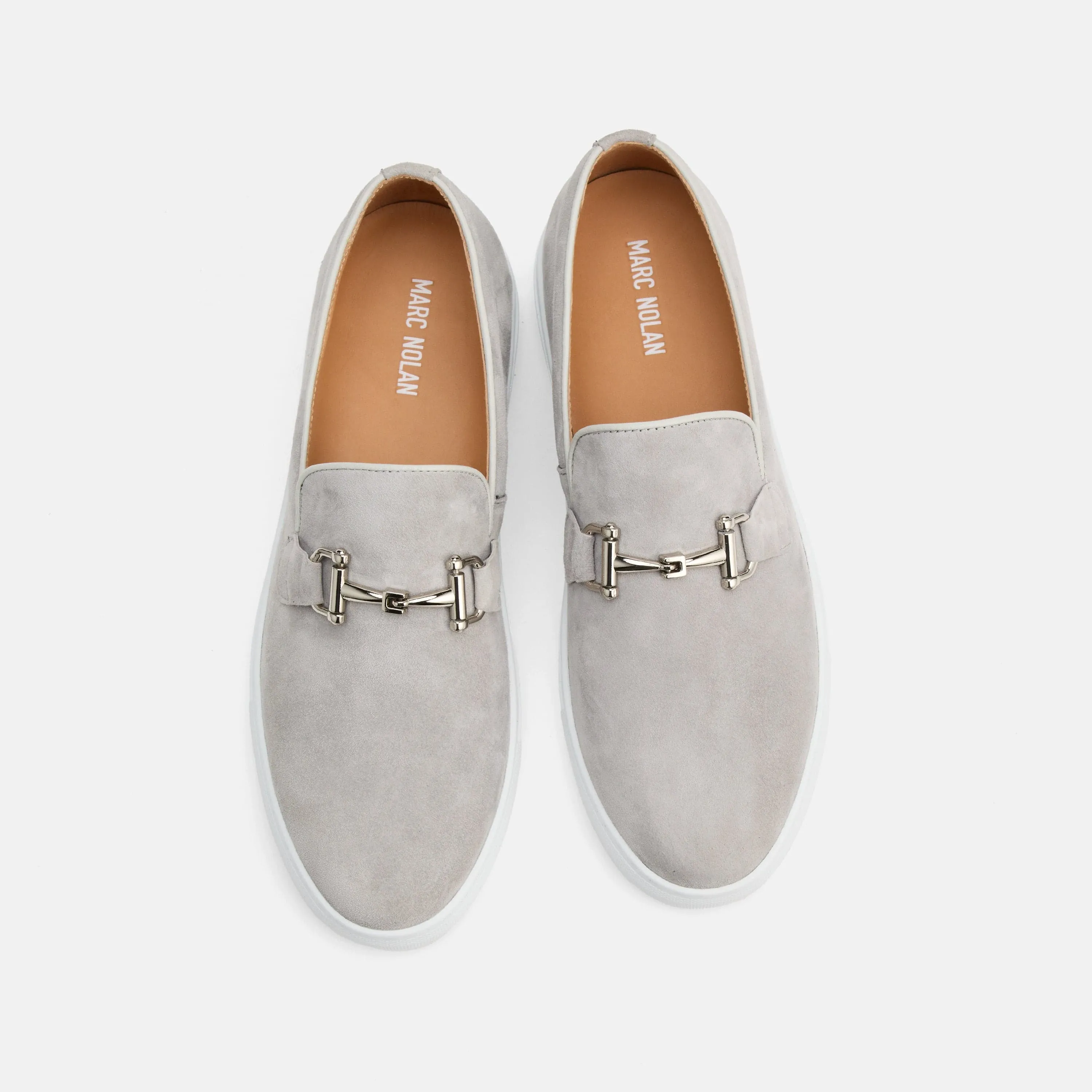 Parisian Loafers Boardwalk Light Grey Suede Horse-Bit Sneakers