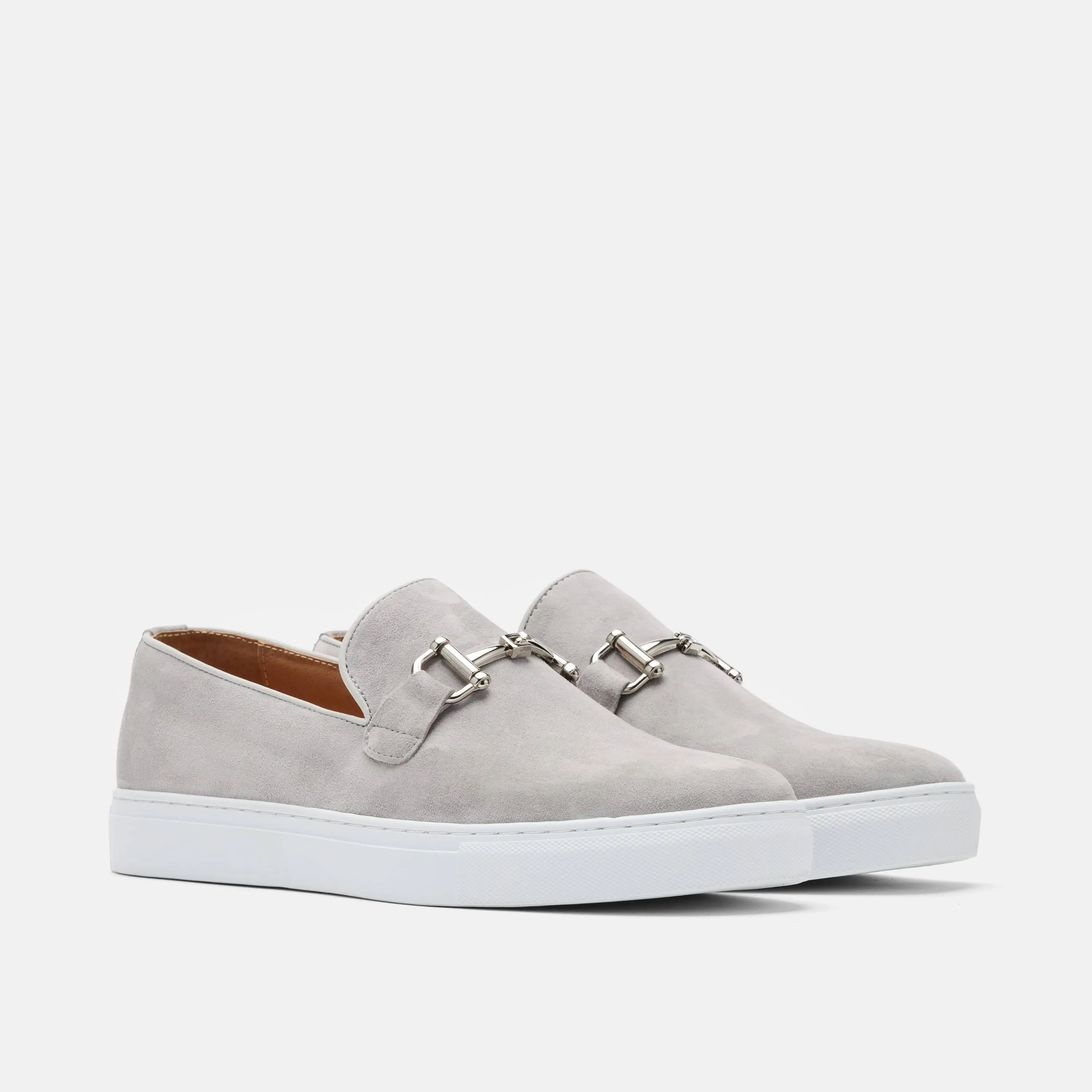 Marc Fisher Loafers Boardwalk Light Grey Suede Horse-Bit Sneakers