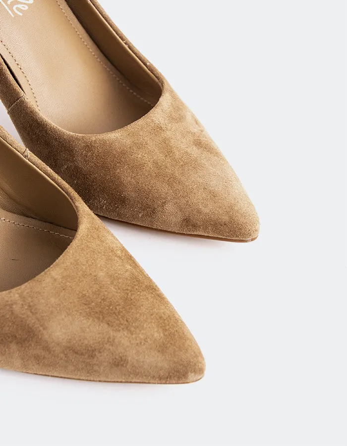Amanda Camel Suede High Heels Easy To Walk In