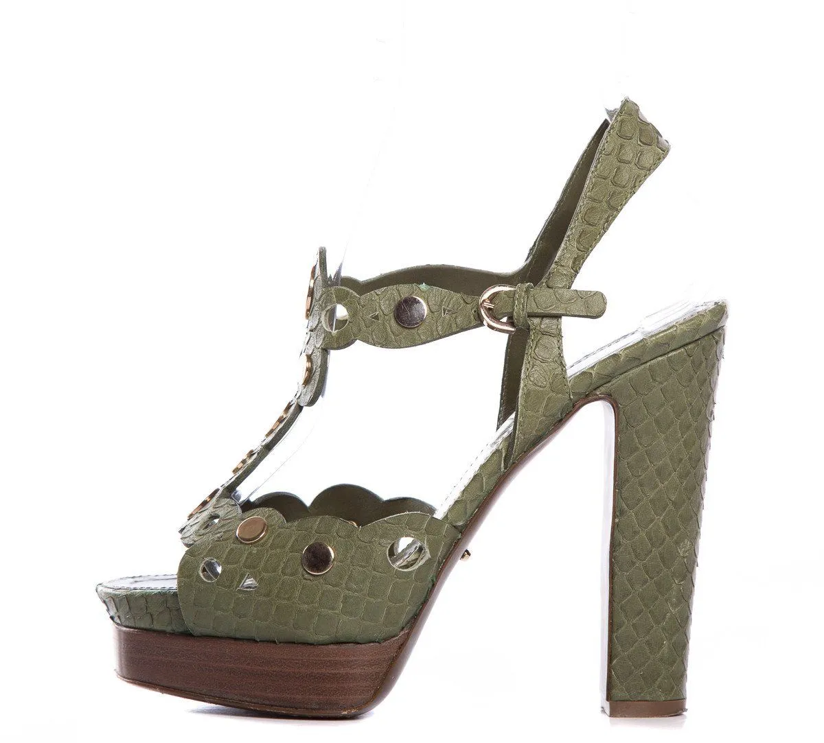 Sergio Rossi Green Snakeskin Sandals SZ 36 Tiddies Sandals Inc