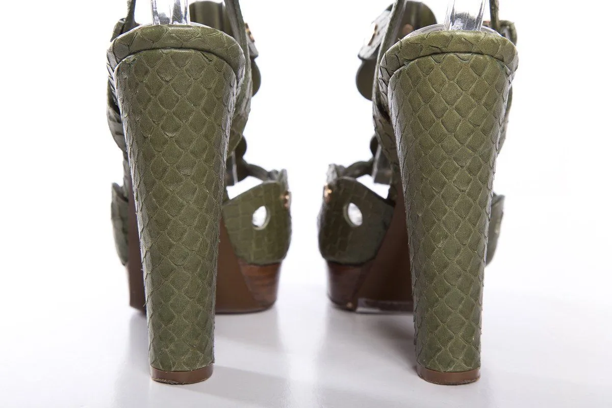 Memory Foam Sandals Sergio Rossi Green Snakeskin Sandals SZ 36