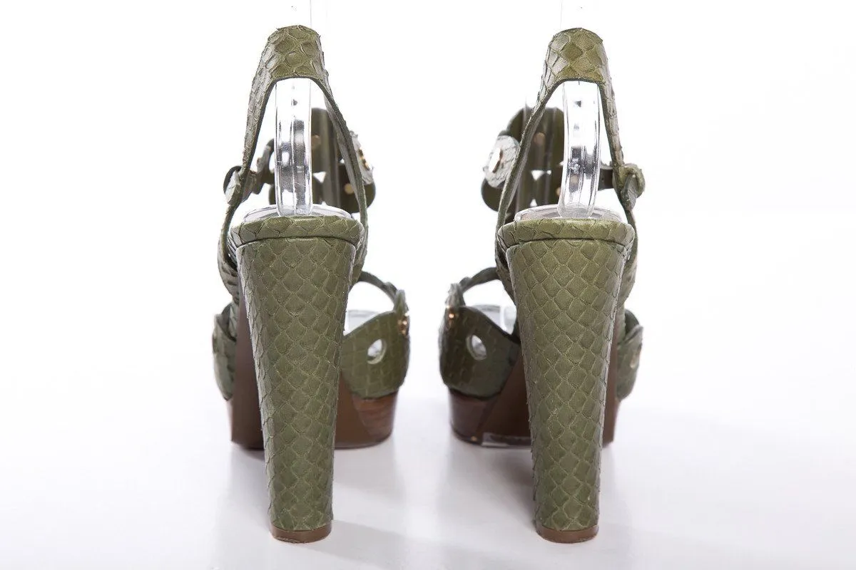 Sergio Rossi Green Snakeskin Sandals SZ 36 Christian Dior Sandals