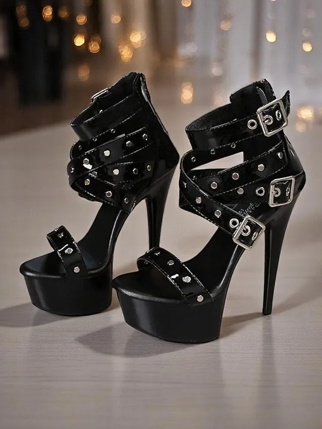 Women's High Platform Buckled White and Straps Heels with