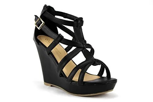 Leather Strap Sandals Women's Fay Strappy Caged Zip Wedge Sandals