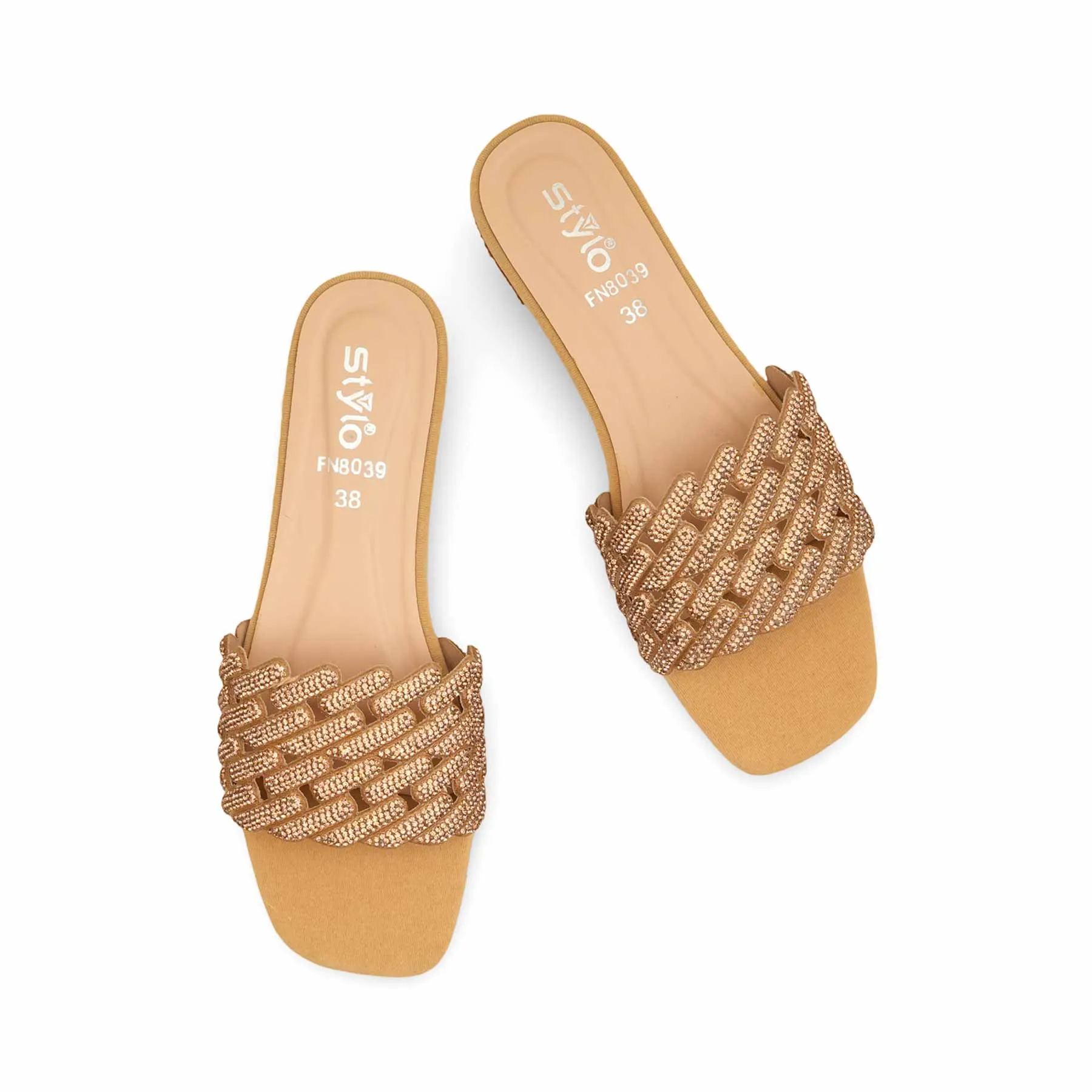 Shoes Studded Flats Golden Fancy Women Slipper FN8039