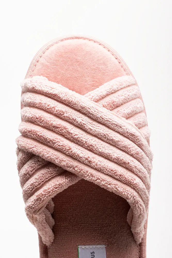 Flat Soled Athletic Shoes Rib Open Toe Slippers Pink