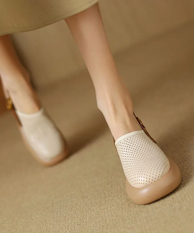 Classy Beige Faux Leather Hollow Out Chunky Sandals JJ079 Wedding Party Sandals