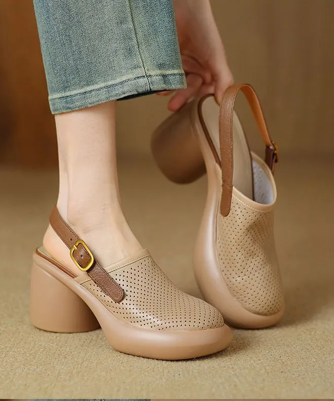 Barty Sandals Classy Beige Faux Leather Hollow Out Chunky Sandals JJ079