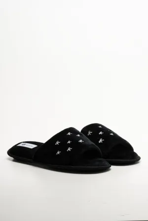 Checkered Flats Shoes Mini Bow Open Toe Slippers Black