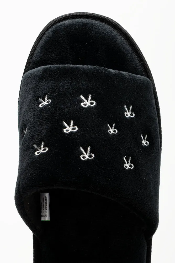 Flats Mini Bow Open Toe Slippers Black