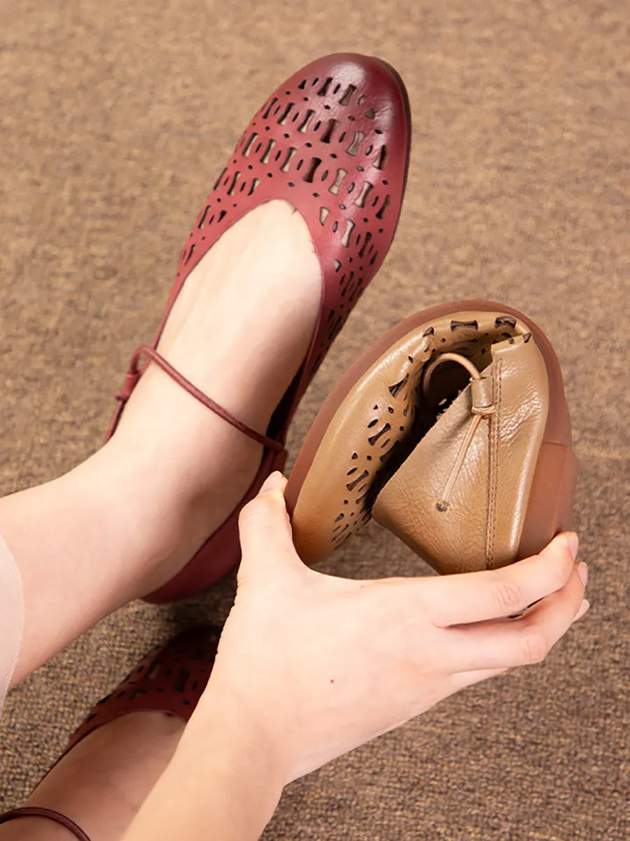 Women Artsy Summer Genuine Leather Cutout Flat Shoes LL052 Best Walking Shoes Flat Feet Reddit