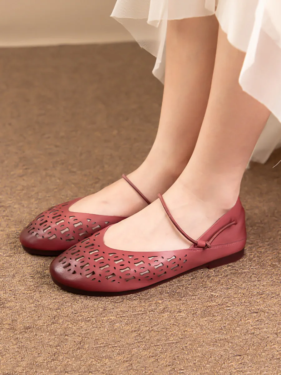 Flat Shoes Clearance Women Artsy Summer Genuine Leather Cutout Flat Shoes LL052