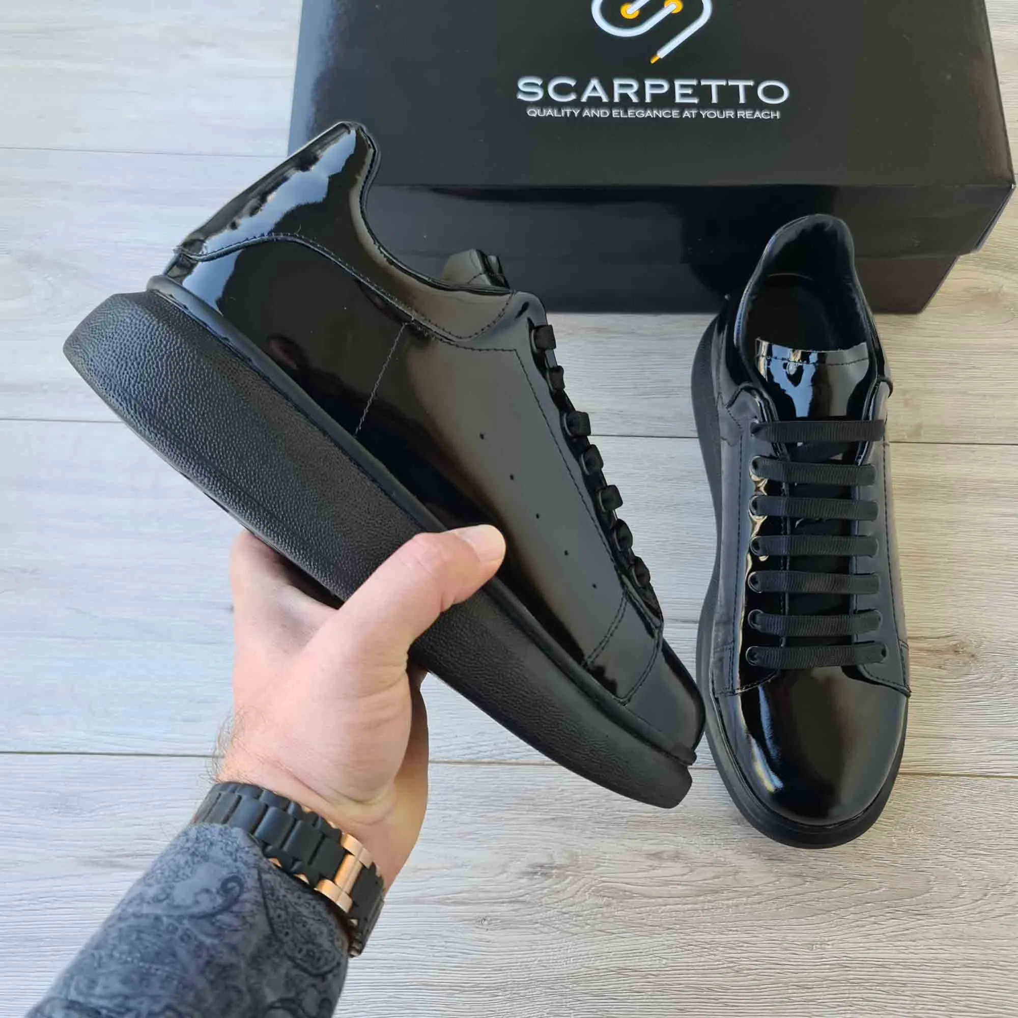 Lift Black Patent Leather Sneakers | Platform High Sole Antoine Sneakers