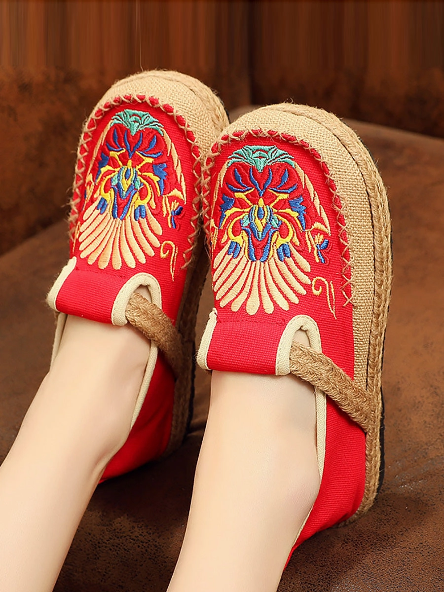 Women Summer Ethnic Embroidery Cloth Linen Flat Shoes AH1011 Flat Surgical Shoe