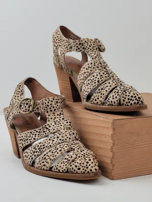 Jeffrey Campbell Leopard Print Calf Hair Strappy Bootie Heels Sz 6.5 EUC Comfiest Dress Shoes