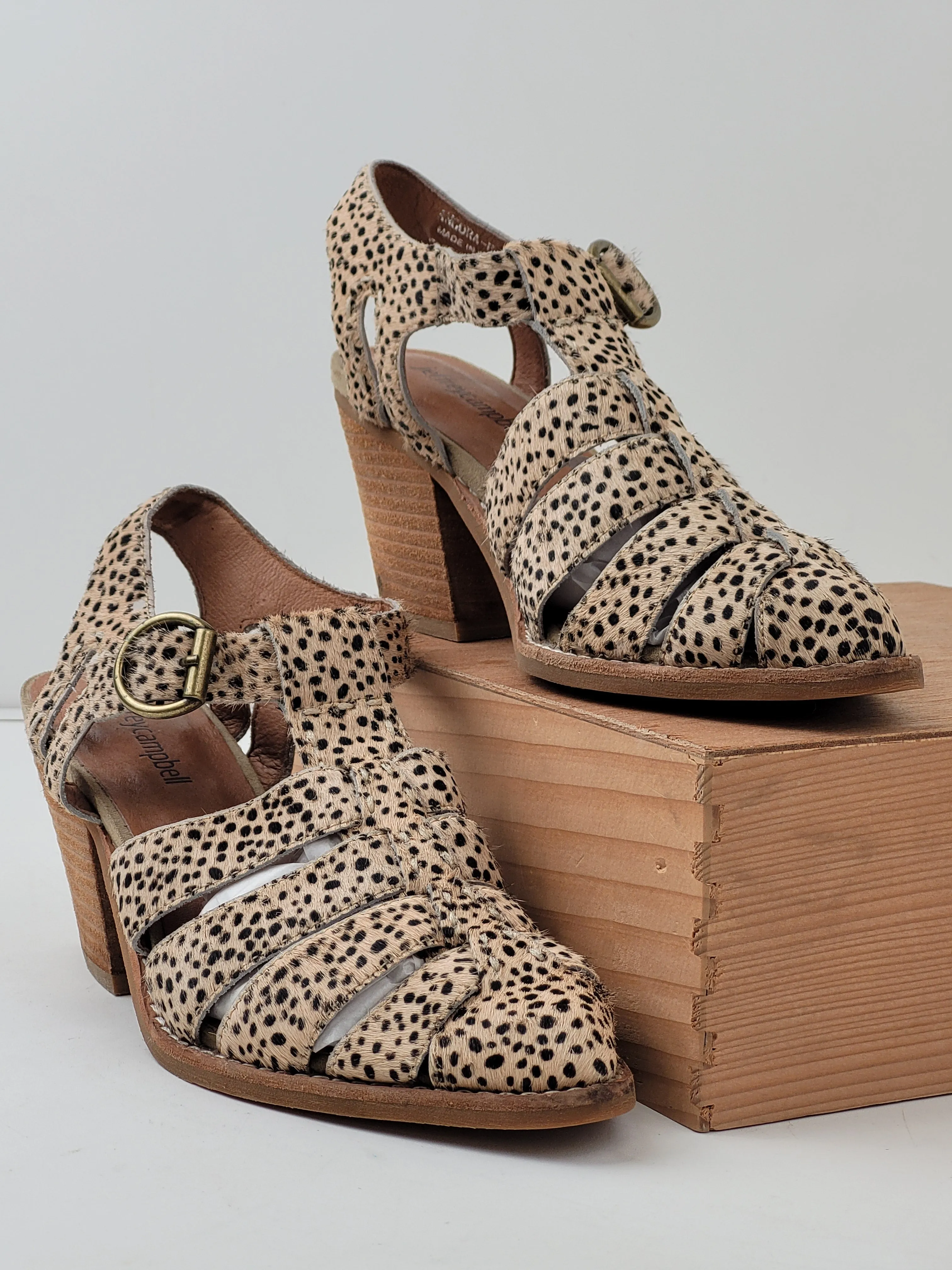 Best Shoes For Casual Dress Jeffrey Campbell Leopard Print Calf Hair Strappy Bootie Heels Sz 6.5 EUC