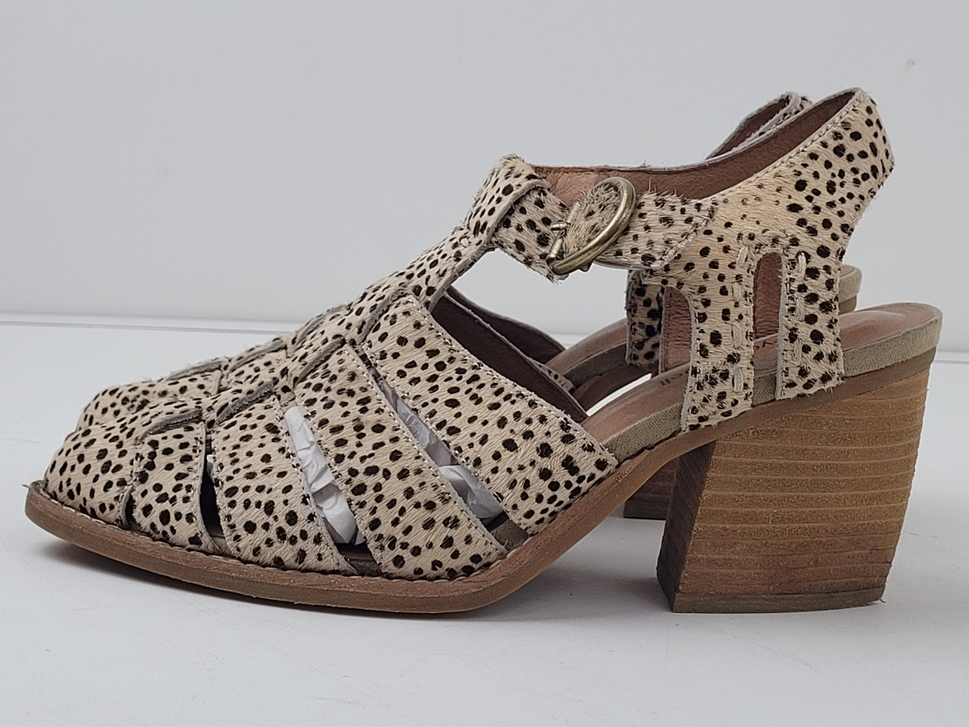 Jeffrey Campbell Leopard Print Calf Hair Strappy Bootie Heels Sz 6.5 EUC Boots Vs Dress Shoes