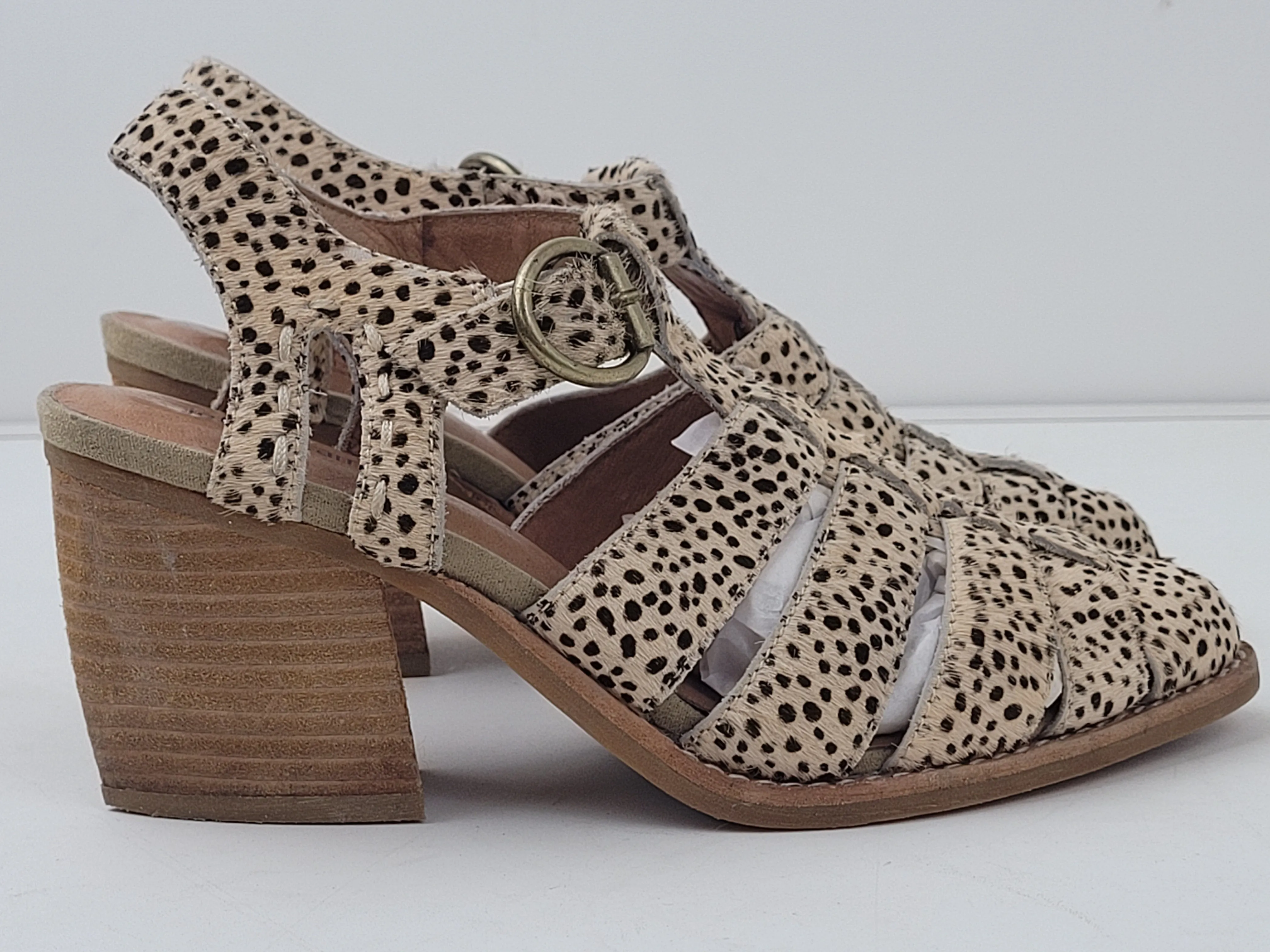 Jeffrey Campbell Leopard Print Calf Hair Strappy Bootie Heels Sz 6.5 EUC Tone Dress Shoes