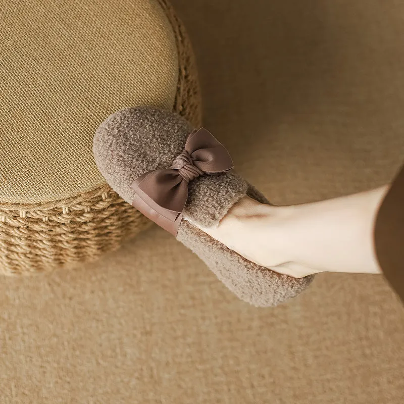 Women Stylish Warm Fur Flat Casual Shoes Sugar Flats Shoes