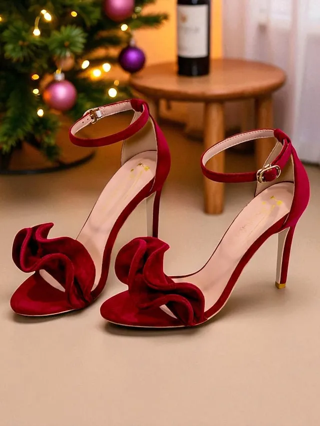 Women's Sandals Red Strap Heel Elegant Ankle - High Velvet Blonde High Heels