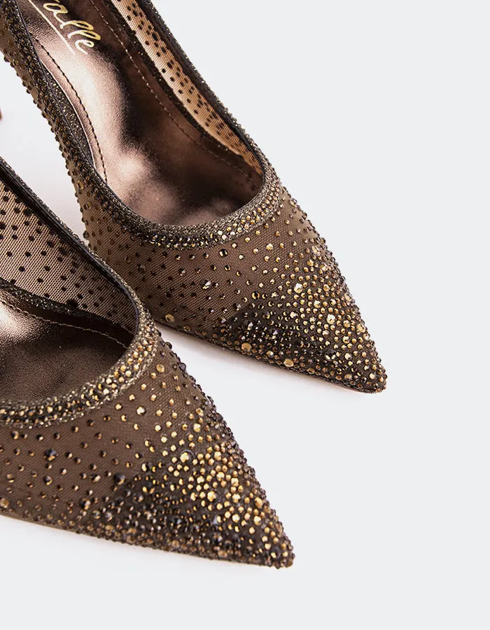 High Heel T Strap Sandals Swansea Bronze Mesh