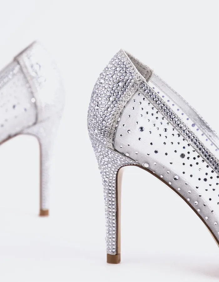 Swansea Silver Mesh Winter White Heels