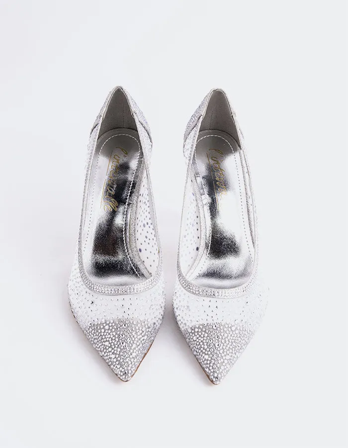 Swansea Silver Mesh High Heels With Studs