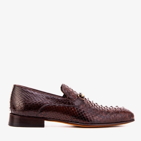 The Viper Brown Python Skin Leather Bit Loafer Men Shoe Armani Dress Shoes