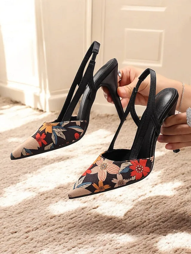 Scalloped High Heels Toe  Pointed Slingback Heels Elegant Floral High Women's