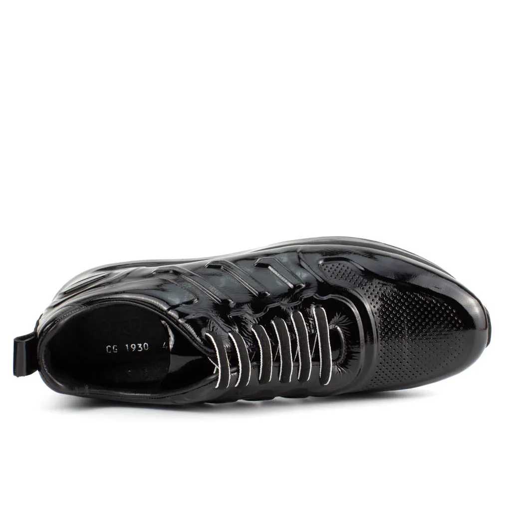 Black Patent Leather Sneakers | Platform High Sole Best Sneakers For Strength Training