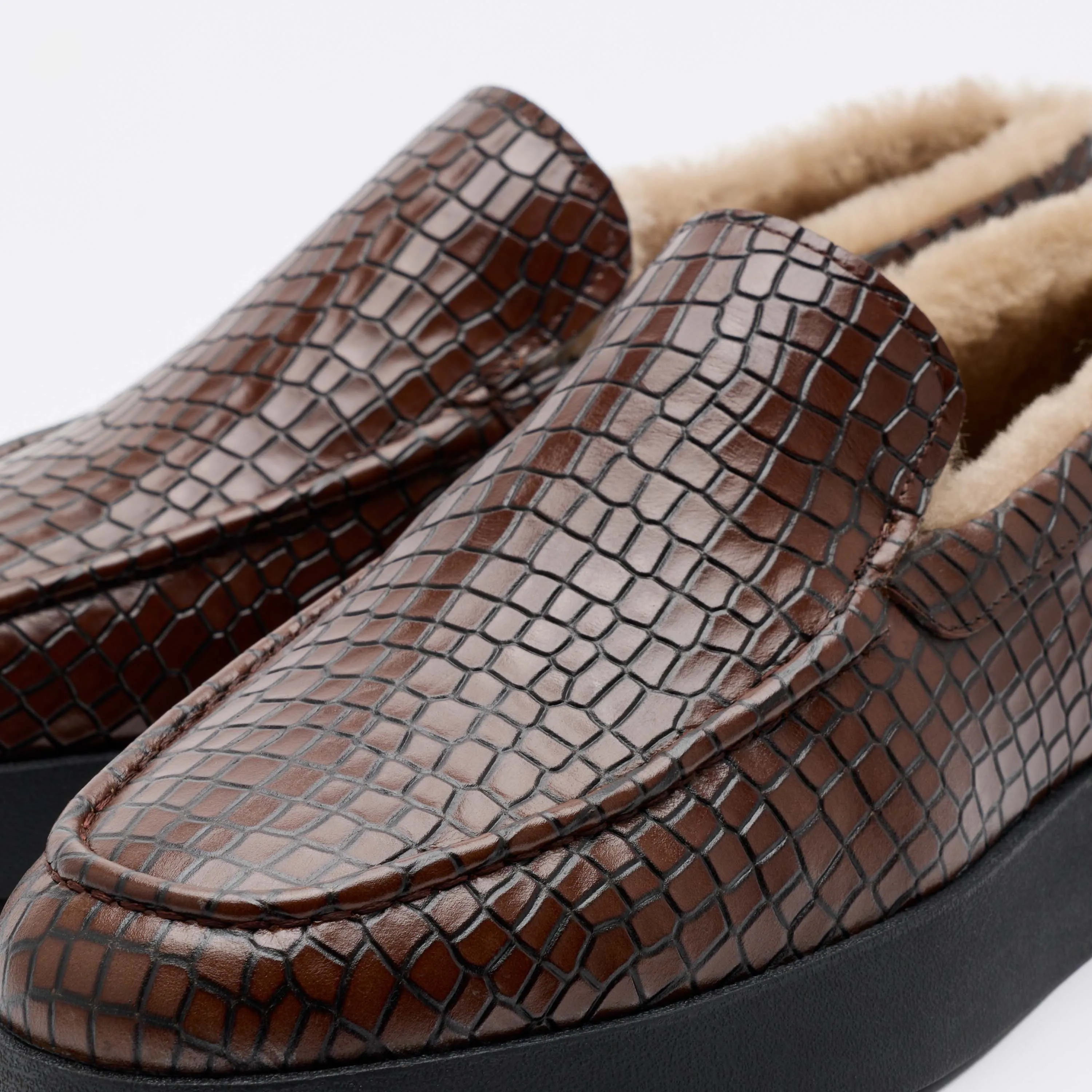 Miumiu Loafers Remy Brown Croc Leather and Shearling Loafers
