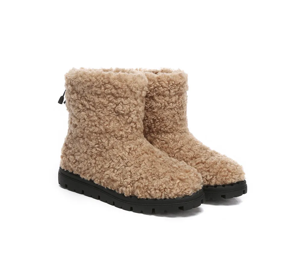 Cowgirl Boots Short UGG Sheepskin Wool Plush Drawstring Boots Peggy