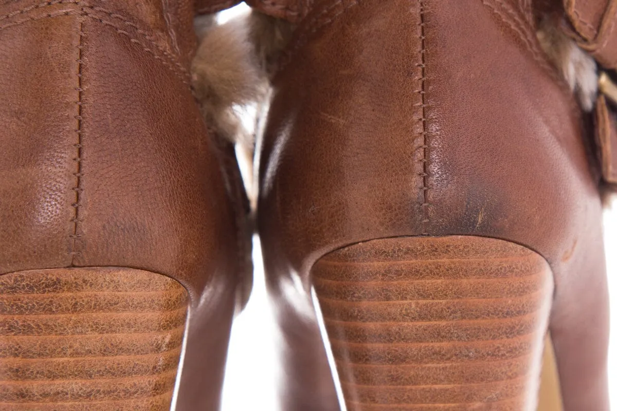 Stuart Weitzman Leather Camel & Faux Fur Boots SZ 6 Arait Boots