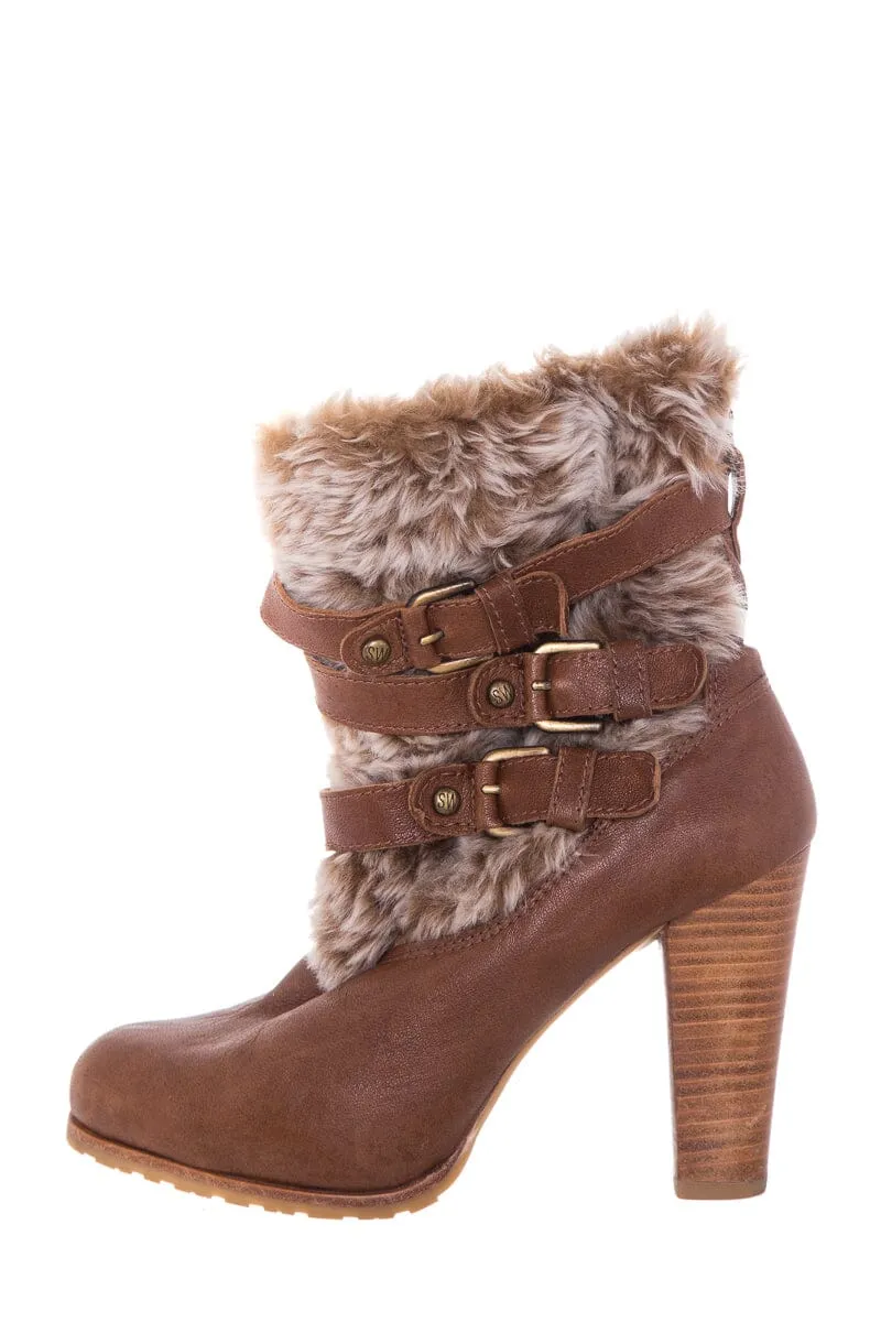 Stuart Weitzman Leather Camel & Faux Fur Boots SZ 6 Platform Boots Knee High