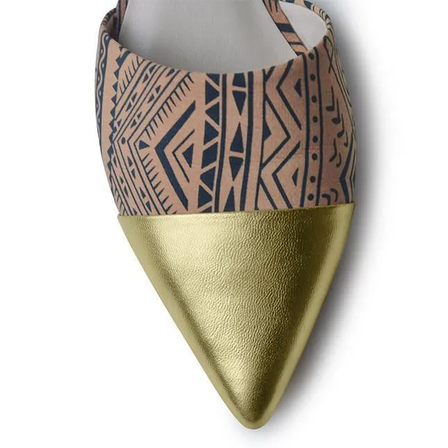 Neutral Flat Shoes Ethnic Print Flat