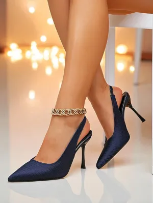 Blue Stiletto Heels - Women's Slingback High Elegant Navy High Heel Shoe Parts