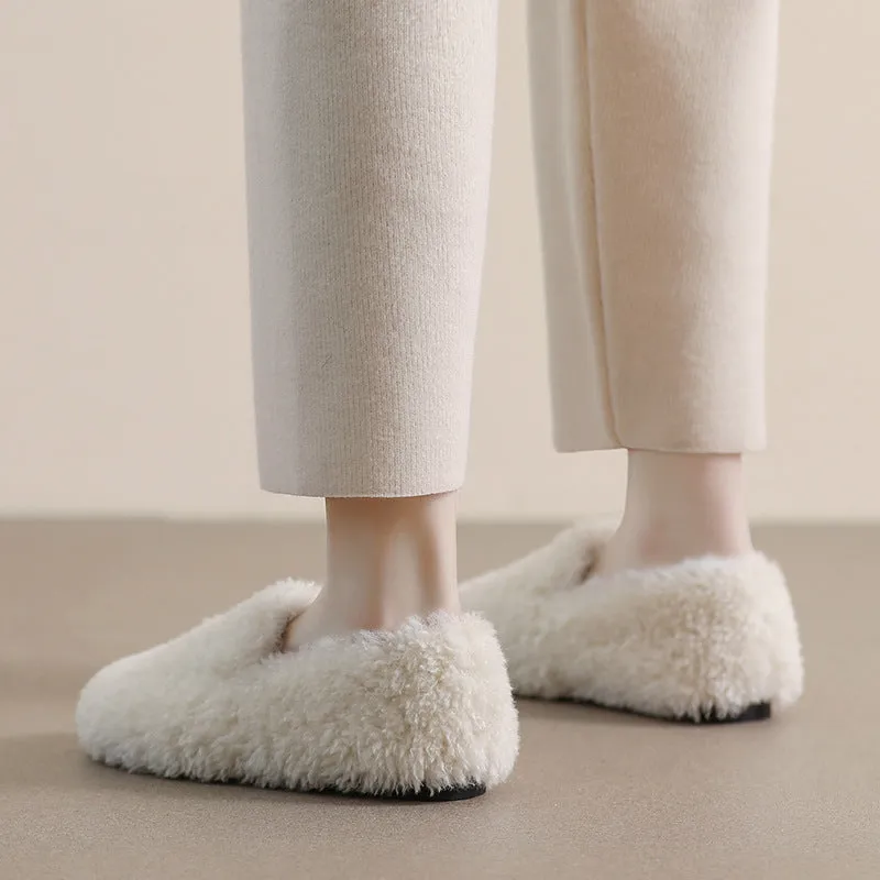 Silver Flat Shoe Women Winter Flat Soft Fur Casual Shoes