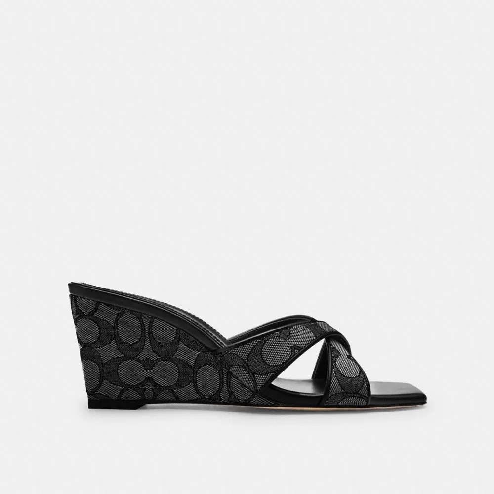 Free People Sandals Coach Wedge Sandal In Signature Jacquard Smoke Coal Black