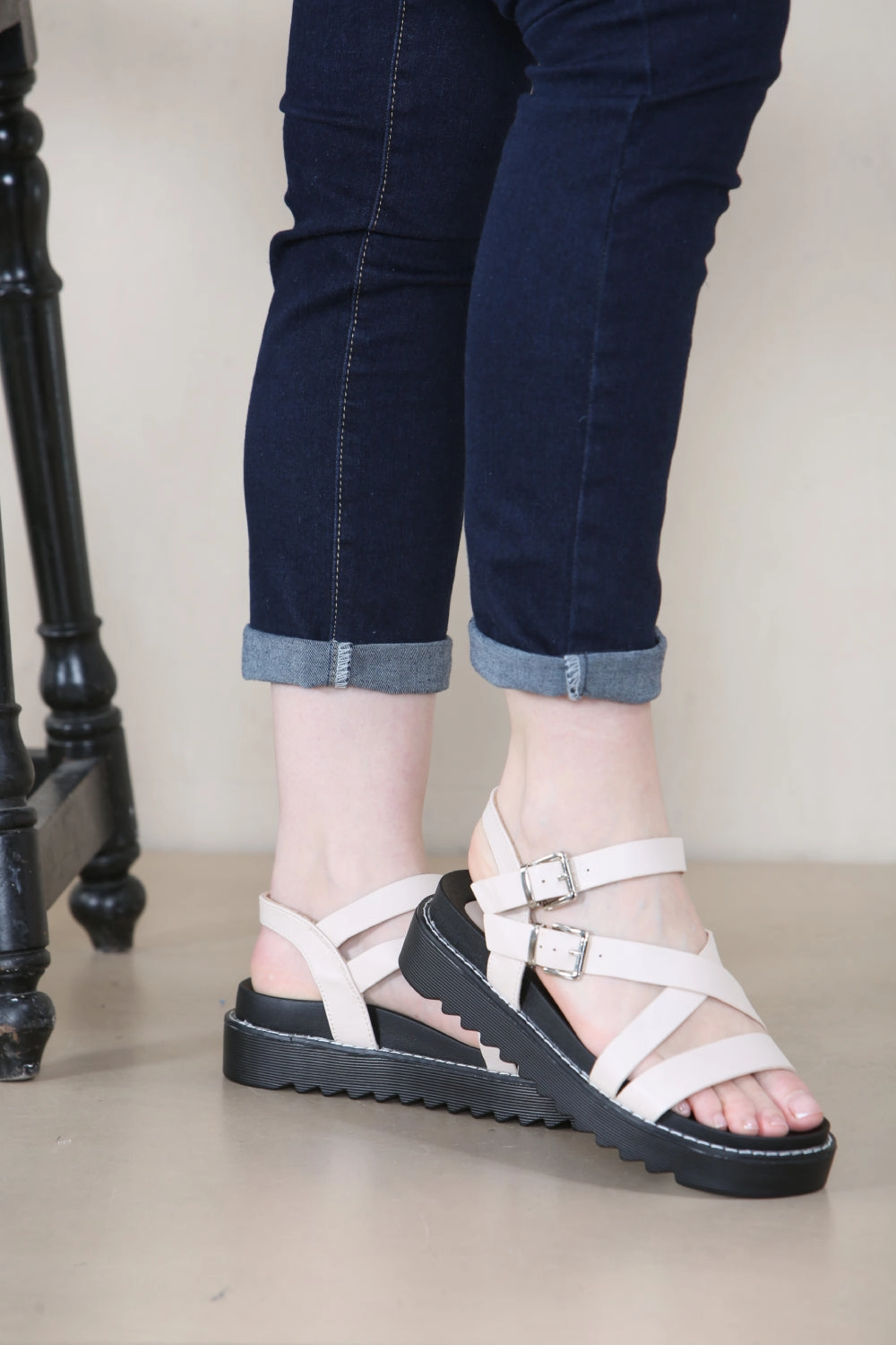 Cream PU Lizard Strappy Chunky Platform Sandals (PACK B) Sandals Warranty