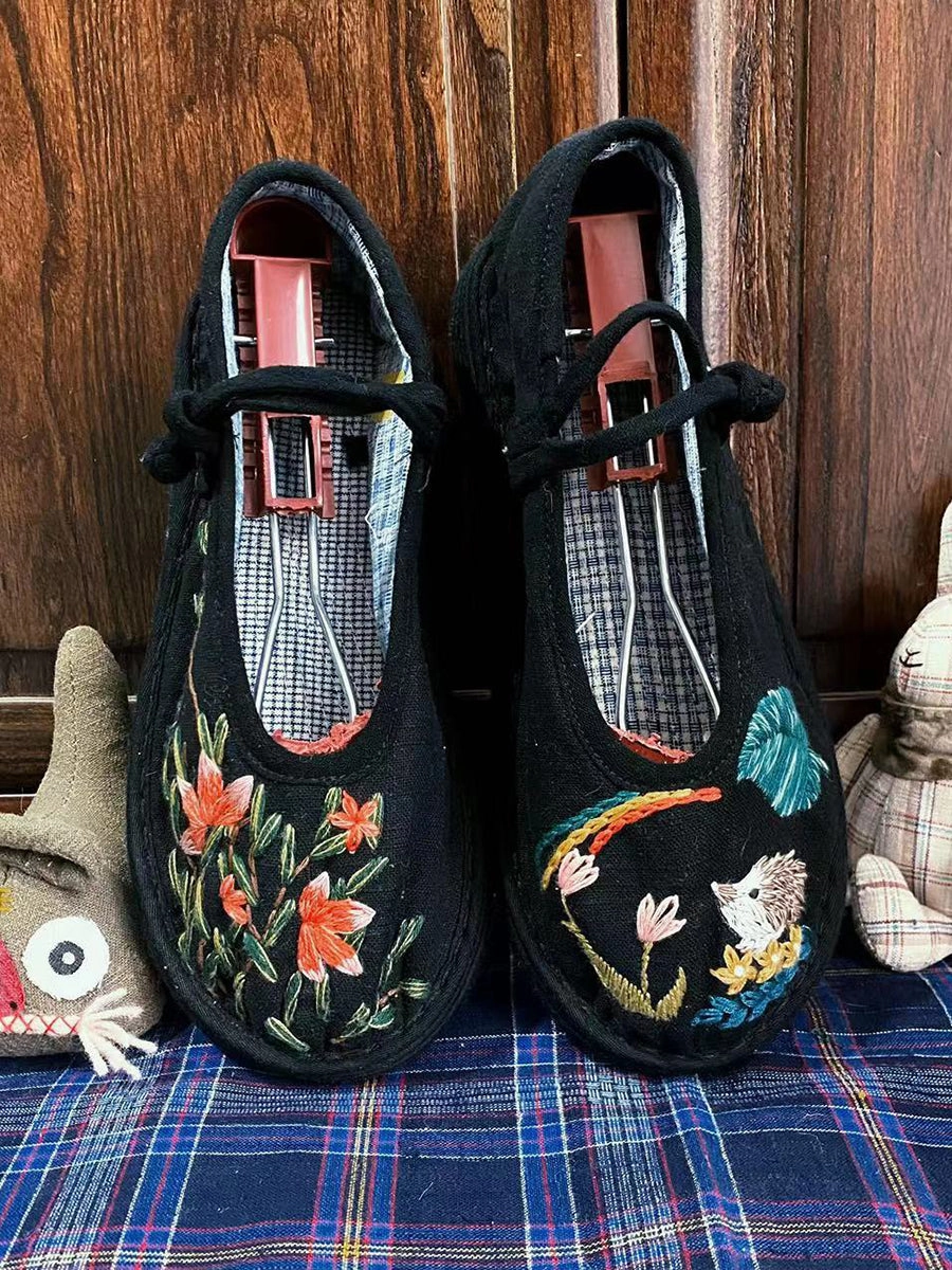 Women Summer Ethnic Embroidery Linen Flat Shoes II1022 Flat Shoes With Formal Dress