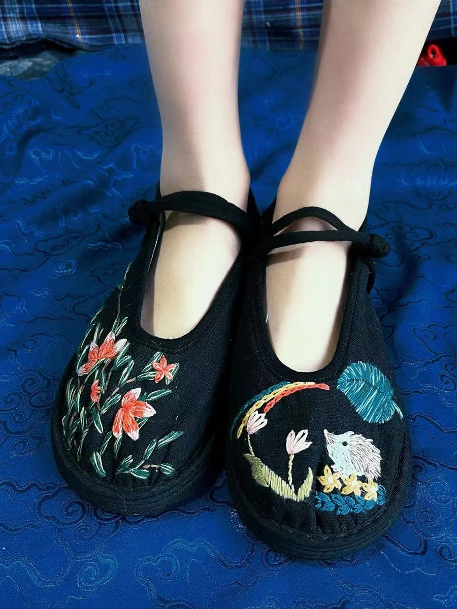 Women Summer Ethnic Embroidery Linen Flat Shoes II1022 Flat Foot Treatment Shoes