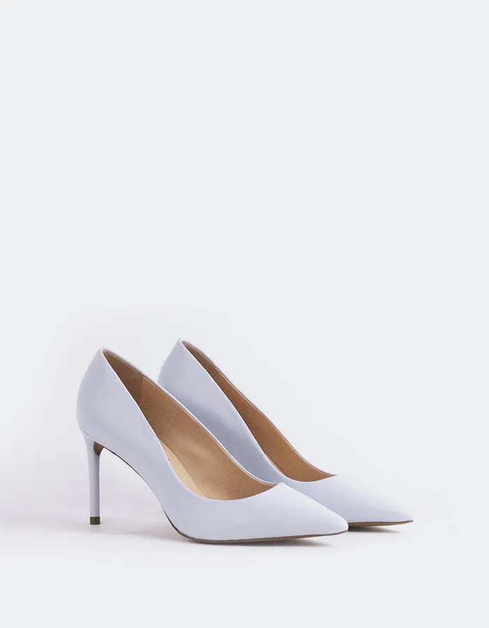 Zinnia Lt.Blue Leather Gem High Heels