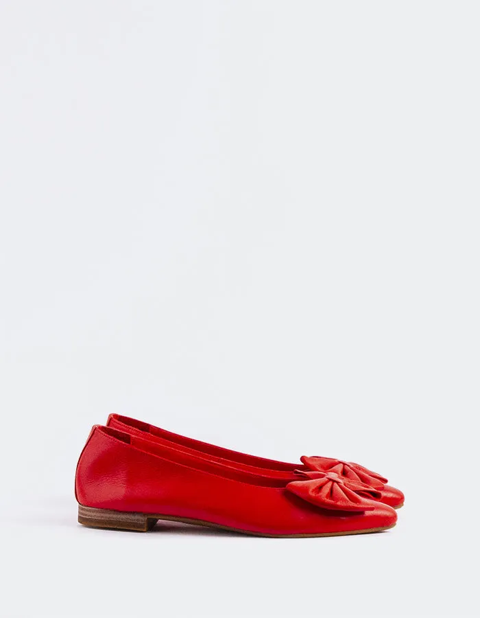 Ulwin Red Leather Bridal Shoes With Pearls
