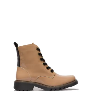 Fly Ragi 539 Ladies Capuccino Patent Leather Lace Up Ankle Boots Terraspark Boots Crafting Tree