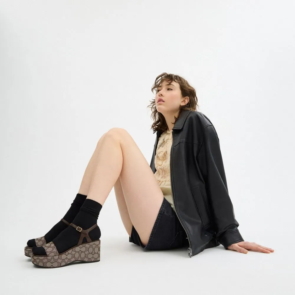 Coach Gale Wedge Sandal In Signature Jacquard Maple Sandals For Walk