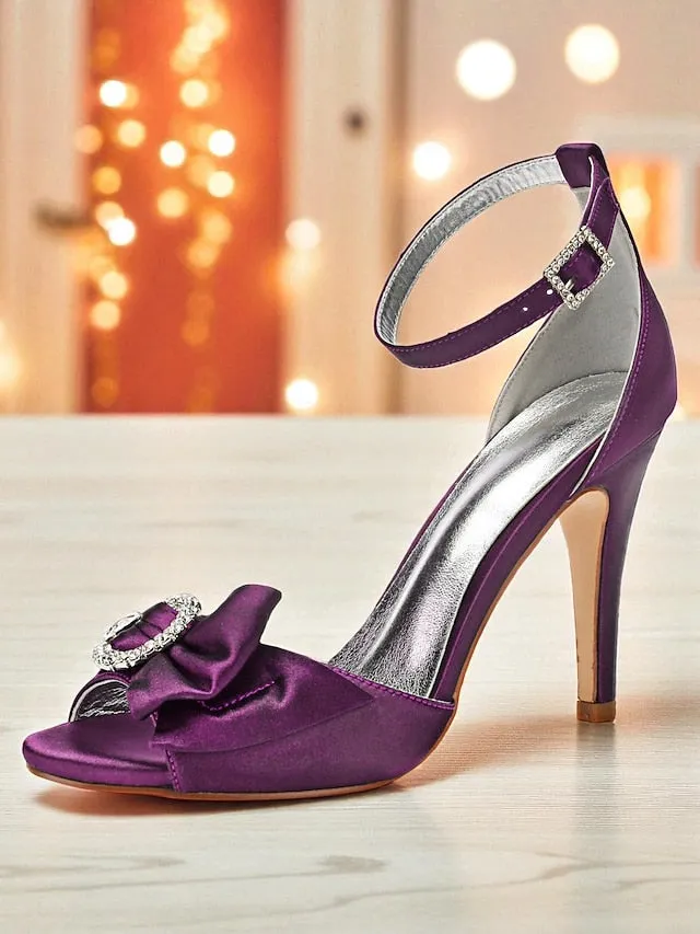Jordan High Heels with Sandals Heel High Women's Rhinestone Purple Satin